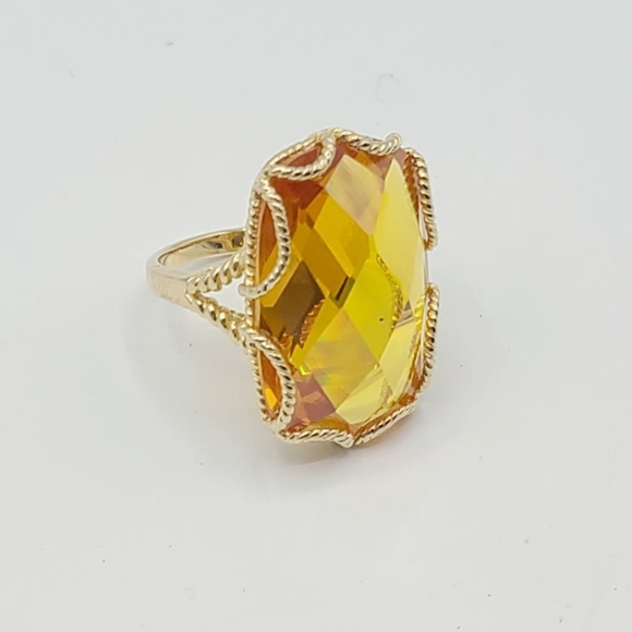 Vintage Sterling Silver Gold Plated Large Faceted Cocktail Statement Ring - Picture 4 of 8